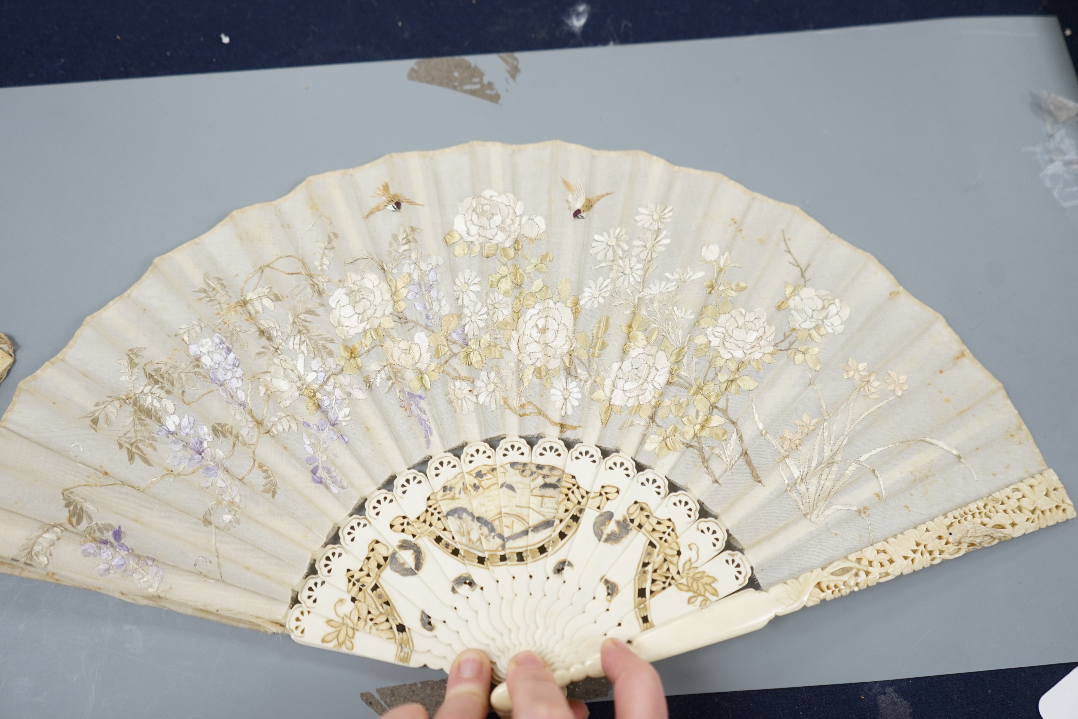 A collection of 10 fans, including some ivory and bone, 19th/early 20th century